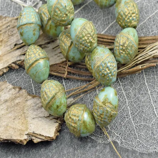 *8* 10x12mm Gold Washed Green Turquoise Picasso Acorn Oval Beads {6}