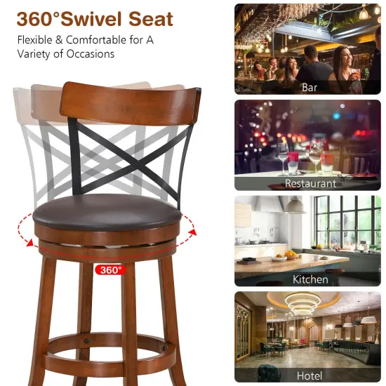 Set of 2 Bar Stools 360-Degree Swivel Dining Bar Chairs with Rubber Wood Legs {4}