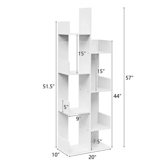 8-Tier Bookshelf Bookcase with 8 Open Compartments Space-Saving Storage Rack White {2}