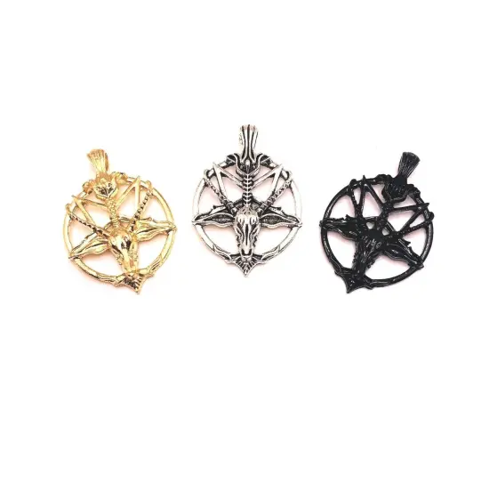 1, 4 or 20 Pieces: Gold Satanic Baphomet Pentagram Charms {5}