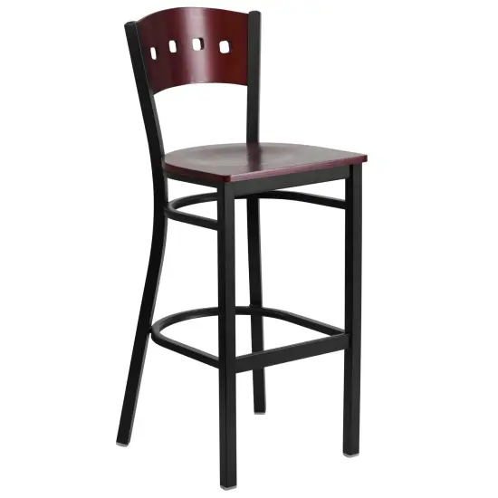 Emma and Oliver Decorative 4 Square Back Metal Restaurant Dining Barstool Mahog/BurgVYL/Black {6}