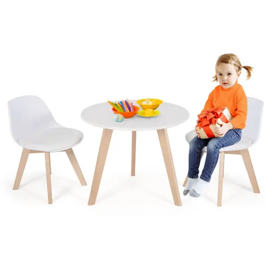 Modern Kids Activity Play Table and 2 Chairs Set with Beech Leg Cushion-White {4}