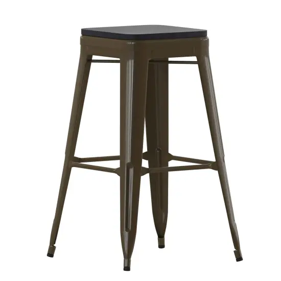 Emma and Oliver Cory Set of Four Backless Metal Stools with All-Weather Poly Resin Seats for Indoor Use Only Gun Metal/Black {1}
