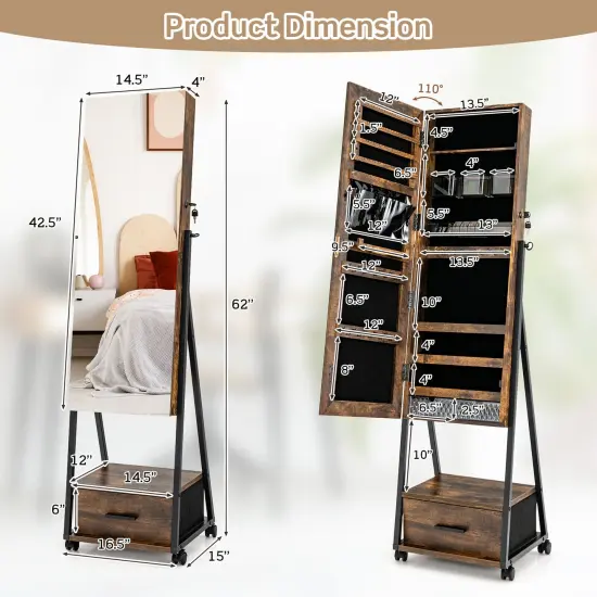 Jewelry Cabinet with Full Length Mirror Brown {5}