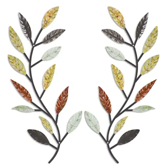 2 Pieces Metal Tree Leaf Wall Decor Vine Olive Branch Leaf Wall Art Wrought Iron Scroll Above The Bed, Living Room, Outdoor Decoration (Multi Color) {2}