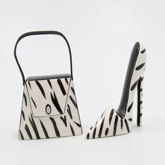 Ceramic Zebra Print Heels and Purse Salt and Pepper, Gift for Her, Gift for Mom, Gift for Friend or Coworker, Kitchen Décor {3}