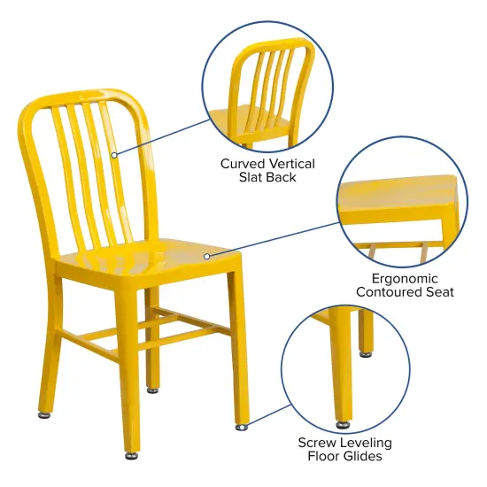 Merrick Lane Santorini 18 Inch Galvanized Steel Indoor/Outdoor Dining Chair with Slatted Back And Powder Coated Finish Yellow {2}
