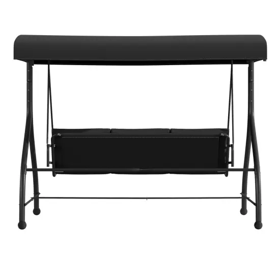 Emma and Oliver 3-Seat Outdoor Steel Converting Patio Swing and Bed Canopy Hammock Black {4}