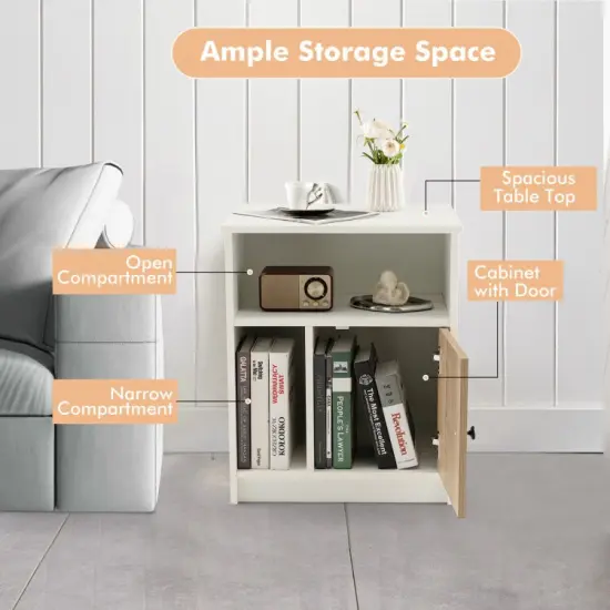 2 Pieces 25 Inch Tall Nightstands with Door and 2 Open Shelves-White {6}