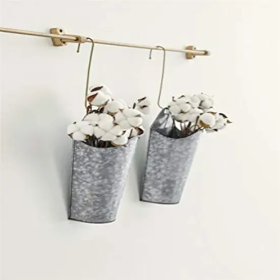 2 Pck Galvanized Metal Wall Planter Farmhouse Wall Vase for Artificial Plants Flowers, Rustic Hanging Fake Flowers Holder Country Home Bedroom Living Room Decor Set of 2, Silver, Small {3}