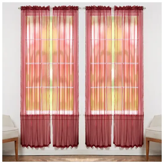 J&V TEXTILES 4-Pack Value: Solid Sheer Window Curtain Panels Burgundy {1}