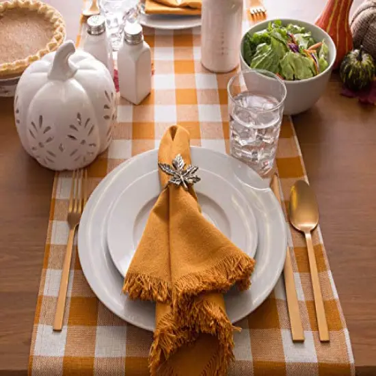 Heavyweight Fringed Check Tabletop Collection, Table Runner, 14x72, Pumpkin Spice {5}