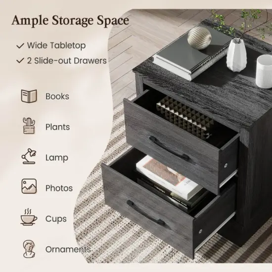 Wood Compact Floor Nightstand with Storage Drawers-Dark grey {6}