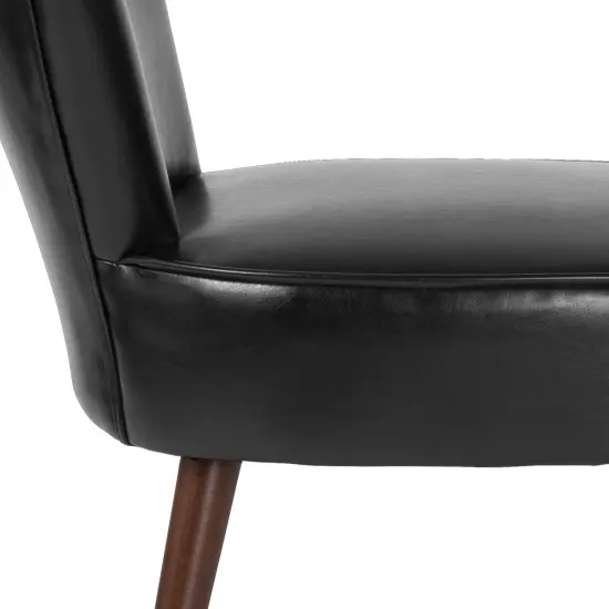 Merrick Lane Santino Faux Leather Mid-Back Retro Accent Side Chair with Flared Wooden Legs Black Faux Leather {5}