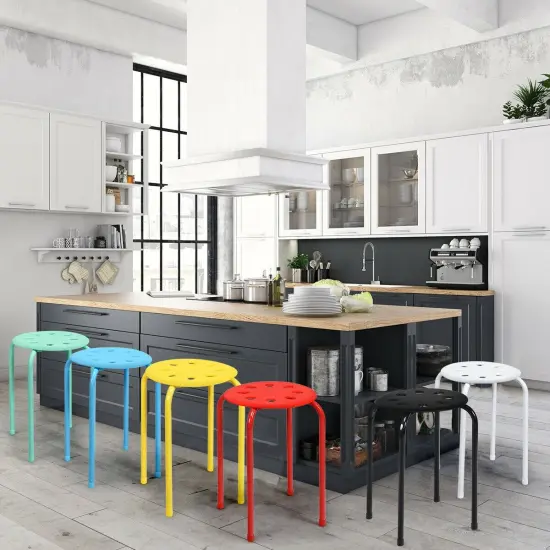 17.5 Inch Set of 6 Portable Plastic Stack Stools with Metal Frame Multicolor {2}