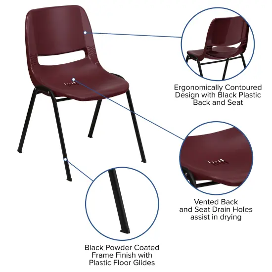 Emma and Oliver Ergonomic Shell Student Stack Chair - Classroom Chair / Office Guest Chair Burgundy {3}