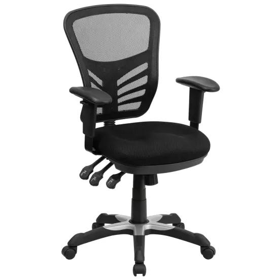 Emma and Oliver Mid-Back Mesh Multifunction Executive Swivel Ergonomic Office Chair with Adjustable Arms Black {1}