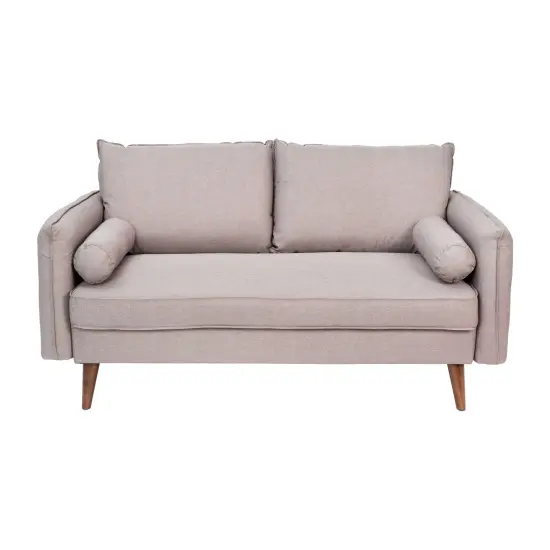 Emma and Oliver Carthage Upholstered Mid-Century Modern Pocket Spring Loveseat with Wooden Legs and Removable Back Cushions Stone Gray {8}