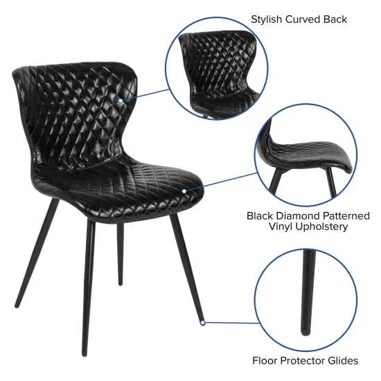 Emma and Oliver 4 Pack Contemporary Upholstered Side Chair Black Vinyl {2}