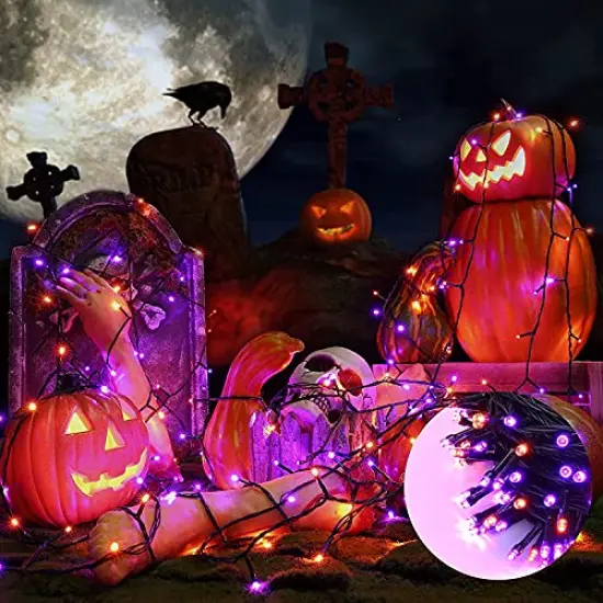 Joomer Orange Purple Halloween Lights 100FT 300 LED Connectable Halloween String Lights with 8 Modes Timer Waterproof Plug-in Orange Purple String Lights for Indoor Outdoor Halloween Decorations {3}