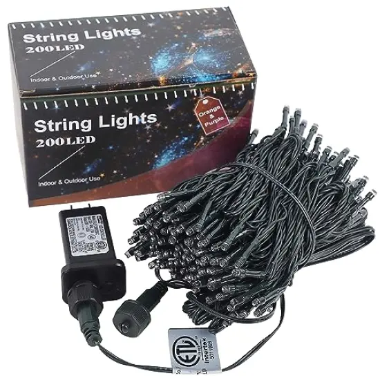 Halloween Lights, 66FT 200 LED Plug in Green Wire String Light, 8 Lighting Modes Waterproof Fairy Mini Lights for Indoor Outdoor Christmas Wedding Party Decorations (Orange & Purple) {3}