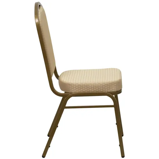 Emma and Oliver Crown Back Stacking Banquet Dining Chair BeigeFab/Gold {5}