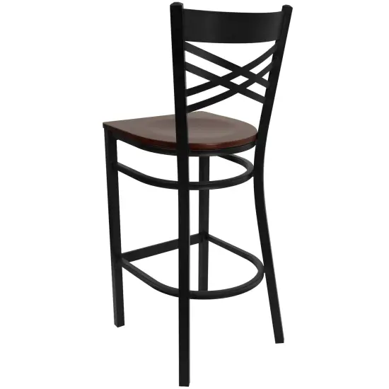 Emma and Oliver 2 Pack "X" Back Metal Restaurant Barstool BlackVYL/BlackMetal {8}