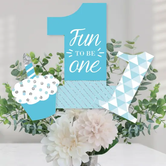 Big Dot of Happiness 1st Birthday Boy - Fun to be One - First Birthday Party Centerpiece Sticks - Table Toppers - Set of 15 {1}