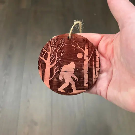 Winter Sasquatch Bigfoot - Raw Cedar Ornament 3x3in {3}
