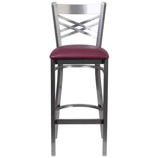 Emma and Oliver Clear Coated "X" Back Metal Restaurant Dining Barstool BurgVYL/ClearCoated {2}