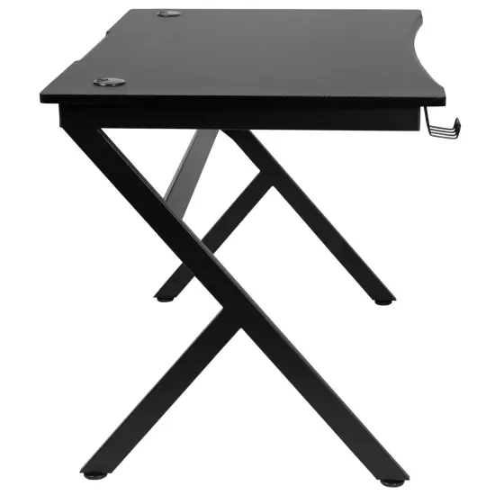 Emma and Oliver Computer Table Gaming Desk - Headphone Holder and 2 Cable Management Holes Black {5}