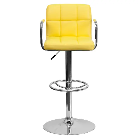 Emma and Oliver Contemporary Quilted Vinyl Adjustable Height Barstool with Arms Yellow {3}