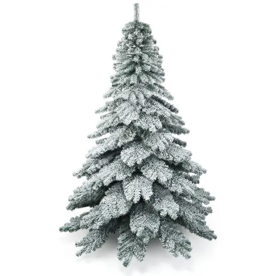 Costway 7.5 ft Snow Flocked Artificial Christmas Tree Hinged Alaskan Pine Tree Holiday {2}