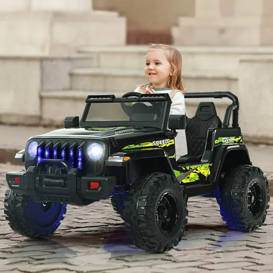 12V Kids Ride-on Jeep Car with 2.4 G Remote Control and LED Light Effects Black {6}