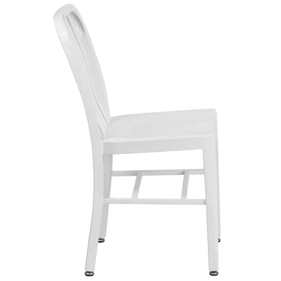 Merrick Lane Santorini 18 Inch Galvanized Steel Indoor/Outdoor Dining Chair with Slatted Back And Powder Coated Finish White {5}