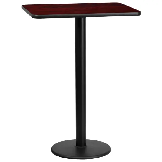 Emma and Oliver 24"x30" Rectangular Laminate Bar Table with 18" Round Base Mahogany {1}