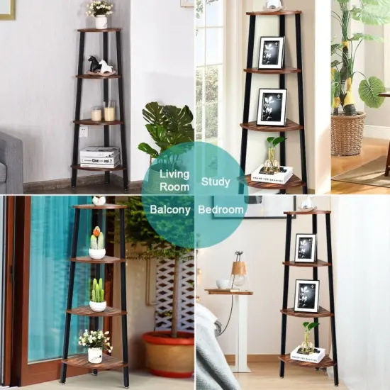 4-Tier Multipurpose Corner Shelf Bookcase {5}