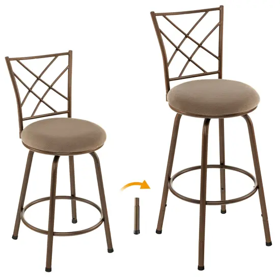2 Pieces Swivel Pluch Fabrice Cushioned Bar Stool Set-Brown {4}