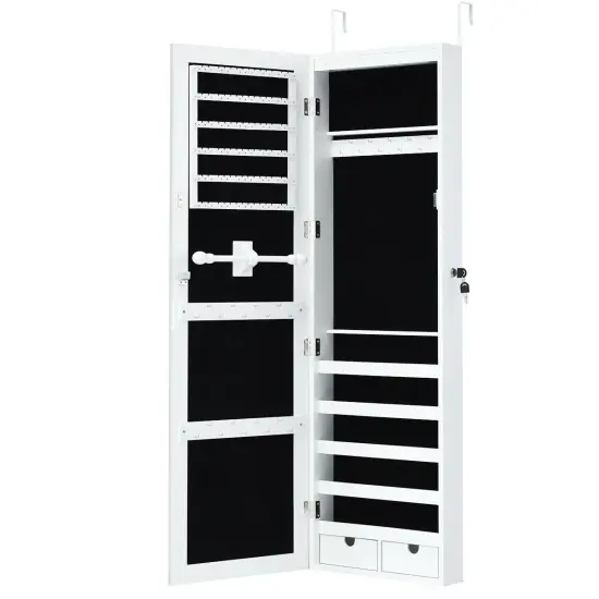 Door Mounted Lockable Mirrored Jewelry Cabinet with LED Lights {4}