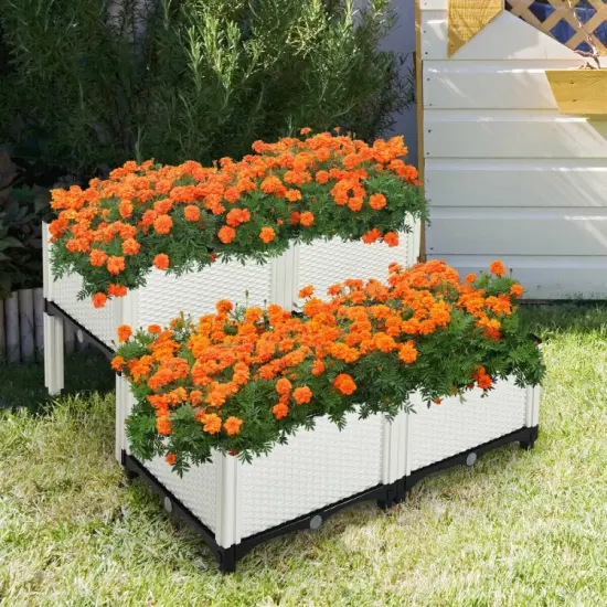 Set of 4 Elevated Flower Vegetable Herb Grow Planter Box White {4}