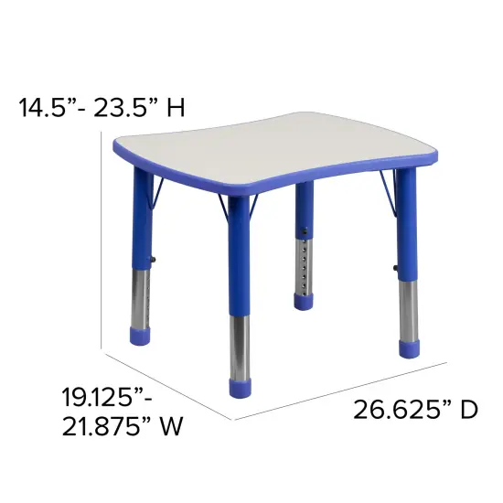 Emma and Oliver 21.875"W x 26.625"L Rectangular Plastic Height Adjustable Activity Table Blue {4}