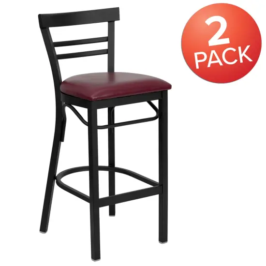 Emma and Oliver 2 Pack Two-Slat Ladder Back Metal Restaurant Barstool Cherry/BlackMetal {10}