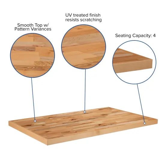 Emma and Oliver Rectangle Butcher Block Style Table Top - Restaurant Table Top Natural {2}