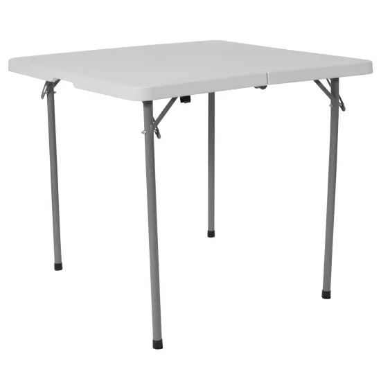Emma and Oliver 2.79-Foot Square Bi-Fold Plastic Folding Table with Carrying Handle Granite White {1}