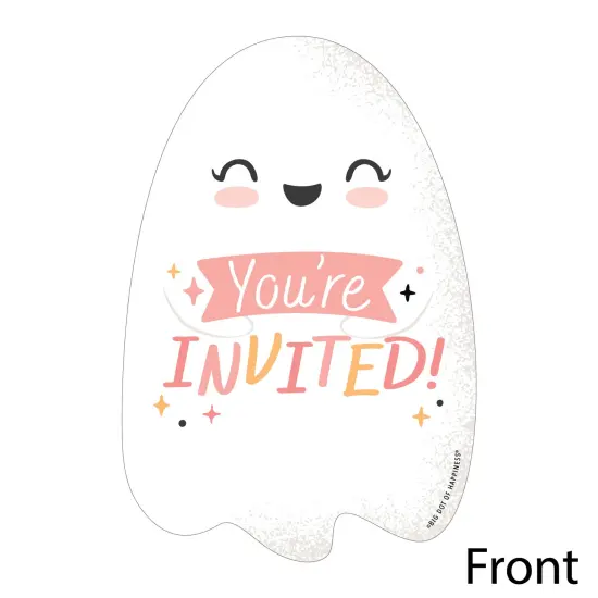 Big Dot of Happiness Pastel Halloween - Shaped Fill-In Invitations - Pink Pumpkin Party Invitation Cards with Envelopes - Set of 12 {5}