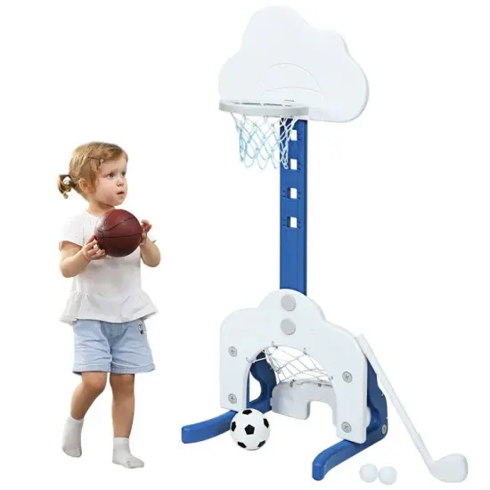 3-in-1 Kids Basketball Hoop Set with Balls Perfect for Indoor-Outdoor Use Blue {8}