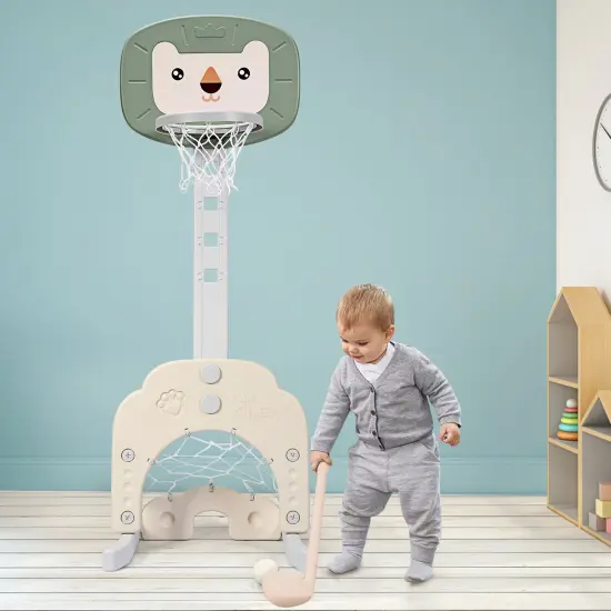 3-in-1 Triangular Kids Basketball Hoop Sports Set with 5 Adjustable Height Levels Green {3}