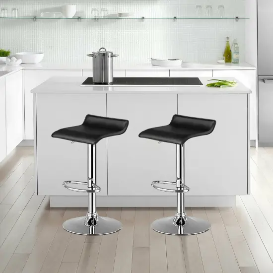 Set of 2 Modern Design Adjustable PU Leather Backless Bar Stools Black {3}