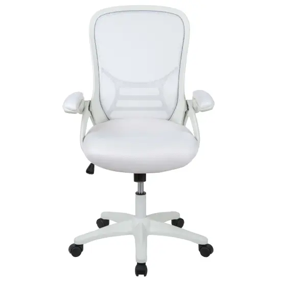 Emma and Oliver High Back Mesh Ergonomic Office Chair with Flip-up Arms White {3}