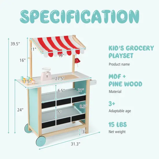 Kids Wooden Ice Cream Cart with Chalkboard and Storage {4}